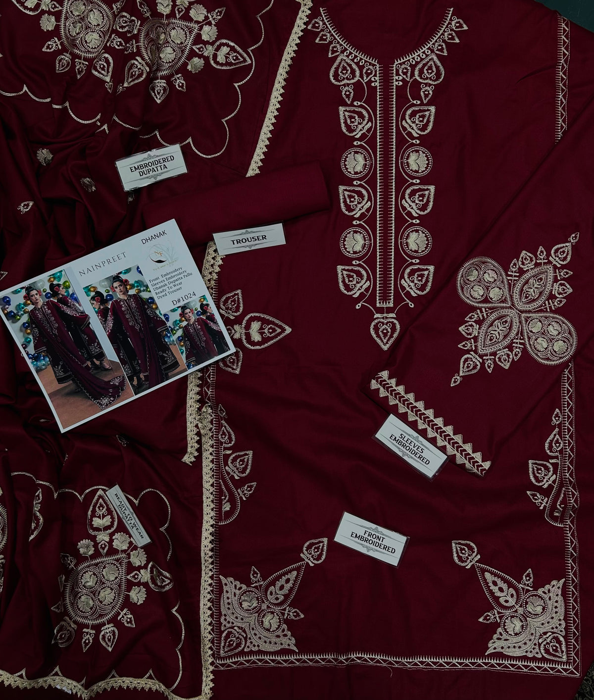 Nain Preet Premium Version NF 1023–1026 Dhanak Embroidered 3-Piece Suit