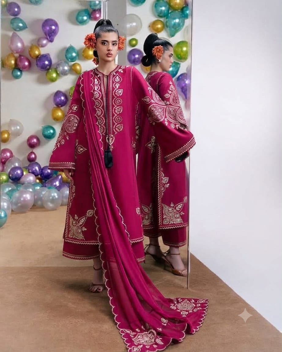 Nain Preet Premium Version NF 1023–1026 Dhanak Embroidered 3-Piece Suit
