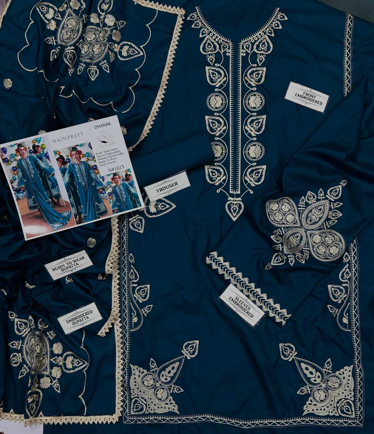 Nain Preet Premium Version NF 1023–1026 Dhanak Embroidered 3-Piece Suit