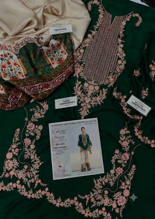 Ethnic D435 Dark Green Premium Silk Embroidered 2-Piece Suit