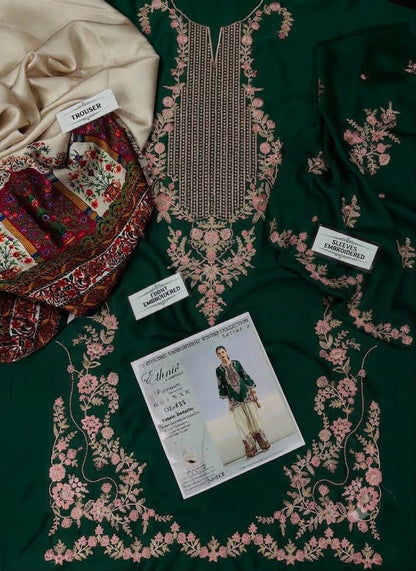 Ethnic D435 Dark Green Premium Silk Embroidered 2-Piece Suit