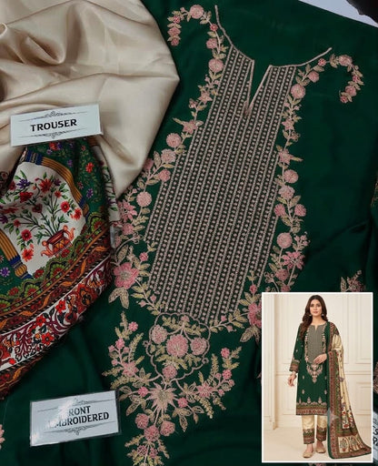 Ethnic D435 Dark Green Premium Silk Embroidered 2-Piece Suit