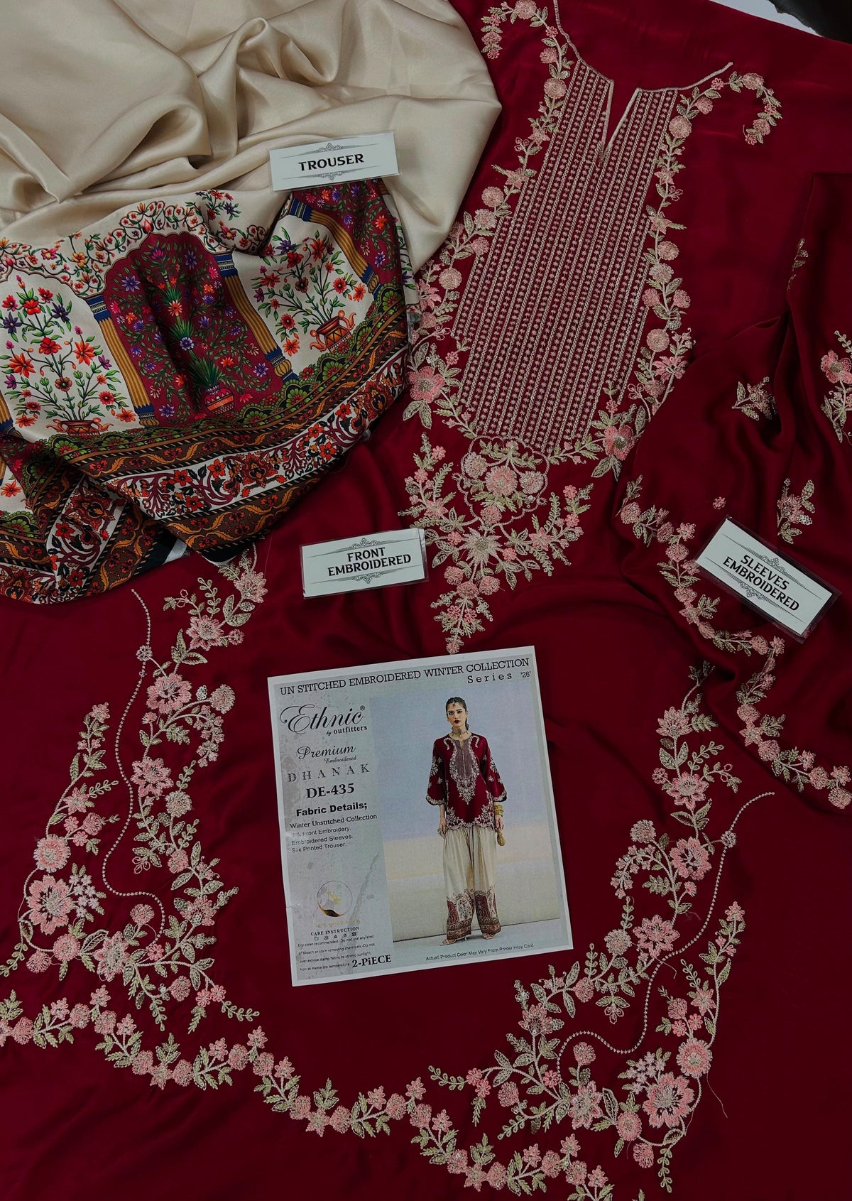 Ethnic D435 Maroon Premium Silk Embroidered 2-Piece Suit