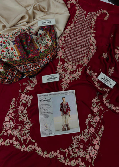 Ethnic D435 Maroon Premium Silk Embroidered 2-Piece Suit