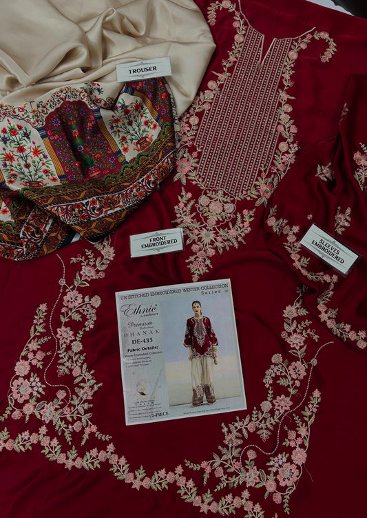 Ethnic D435 Maroon Premium Silk Embroidered 2-Piece Suit