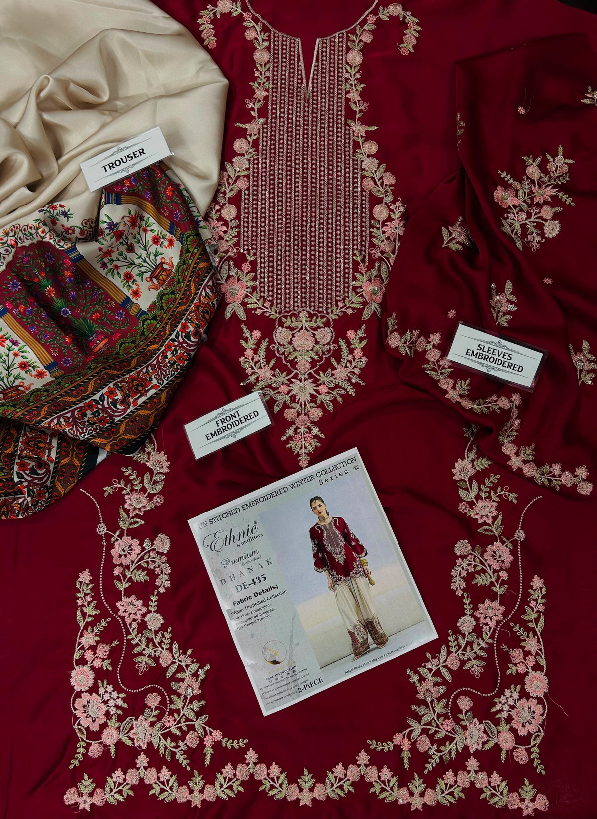 Ethnic D435 Maroon Premium Silk Embroidered 2-Piece Suit