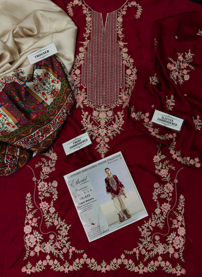 Ethnic D435 Maroon Premium Silk Embroidered 2-Piece Suit