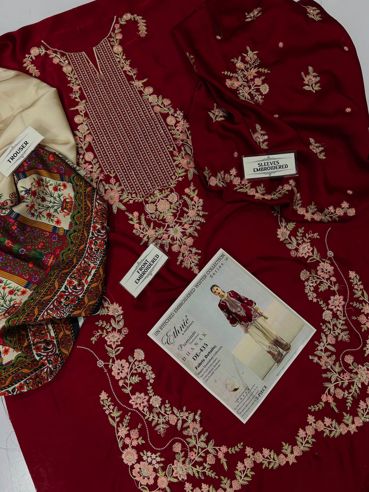 Ethnic D435 Maroon Premium Silk Embroidered 2-Piece Suit