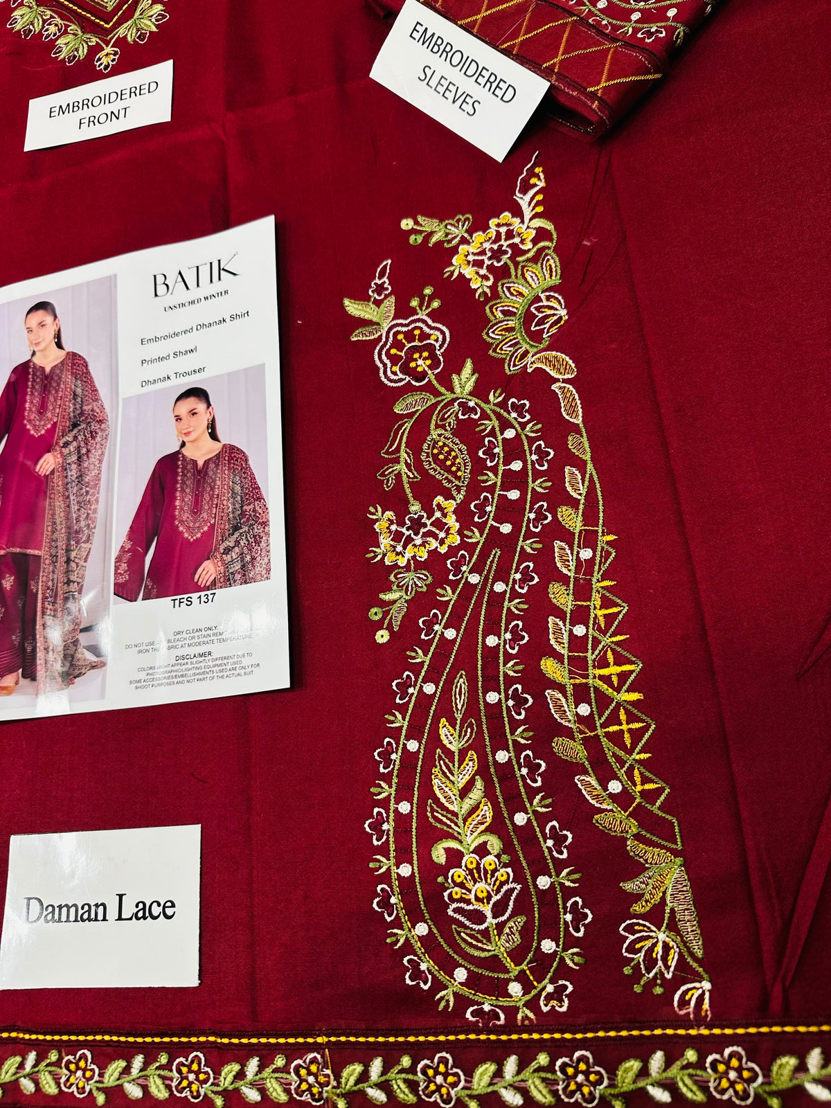 IZNIK Luxury Embroidered Dhanak Marina 3-Piece Suit – Maroon