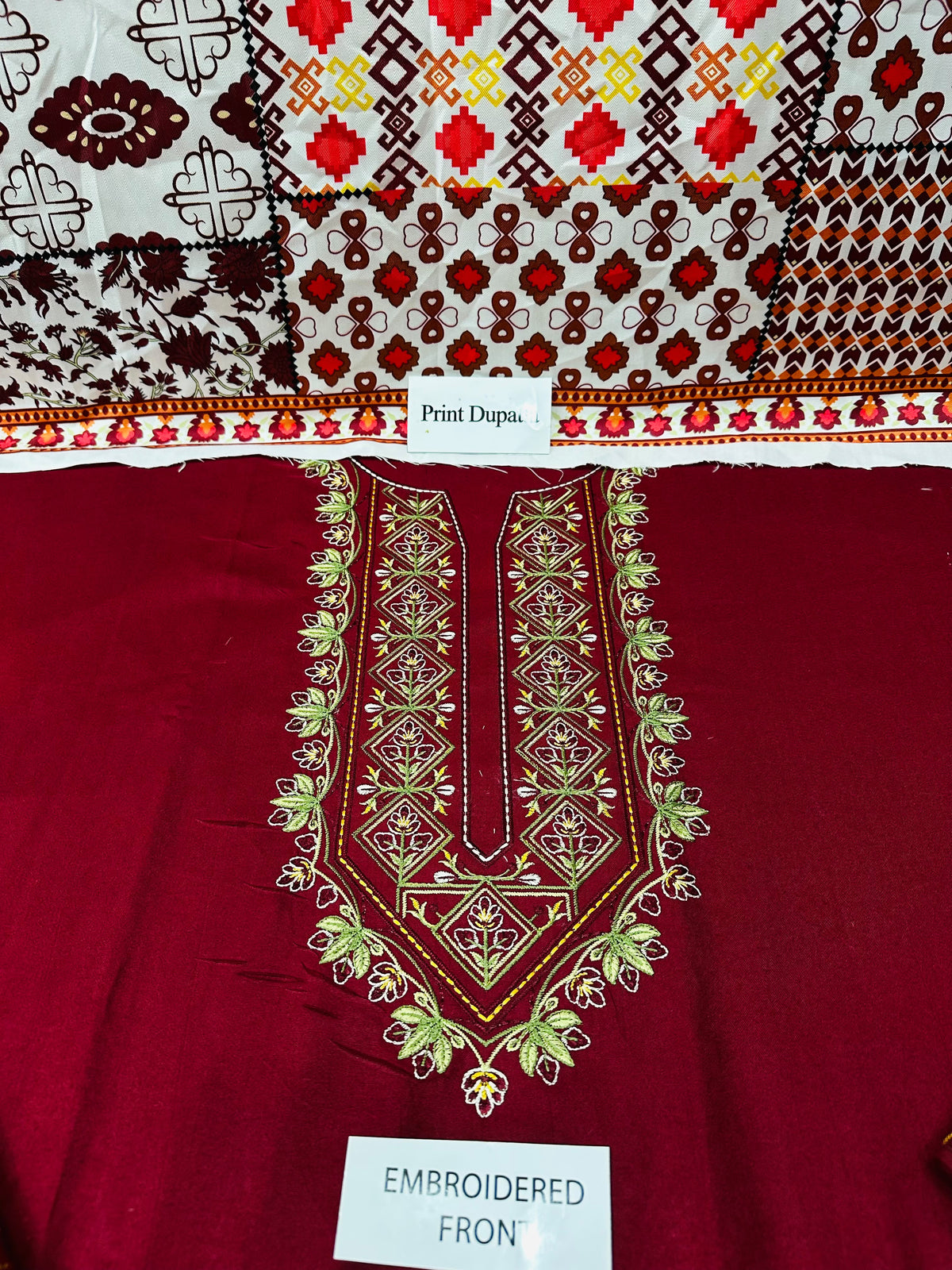 IZNIK Luxury Embroidered Dhanak Marina 3-Piece Suit – Maroon