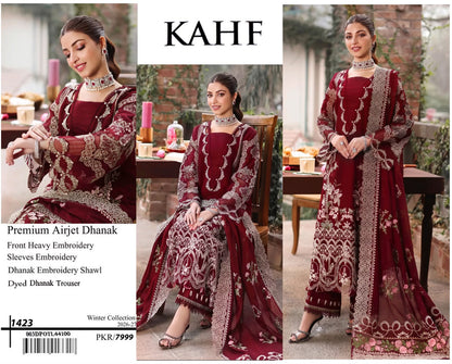 KAHF 1423 Premium Airjet Dhanak Embroidered Suit with Shawl