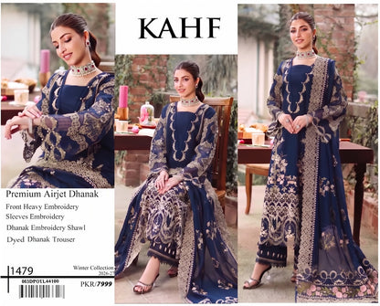 KAHF 1423 Premium Airjet Dhanak Embroidered Suit with Shawl