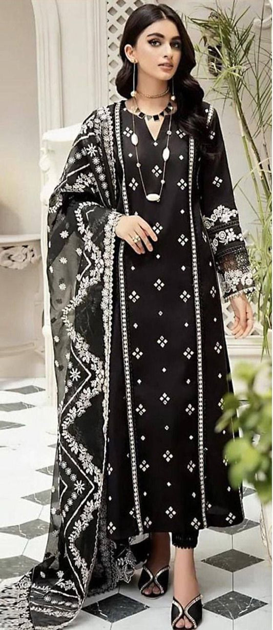 Unstitched 3 Piece Embroidered Lawn Suit with Embroidered Dupatta