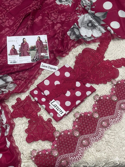 MARIA.B. Lawn 4 Patti Lace Dupatta Set | Buy Online in Pakistan | Bella's Creation
