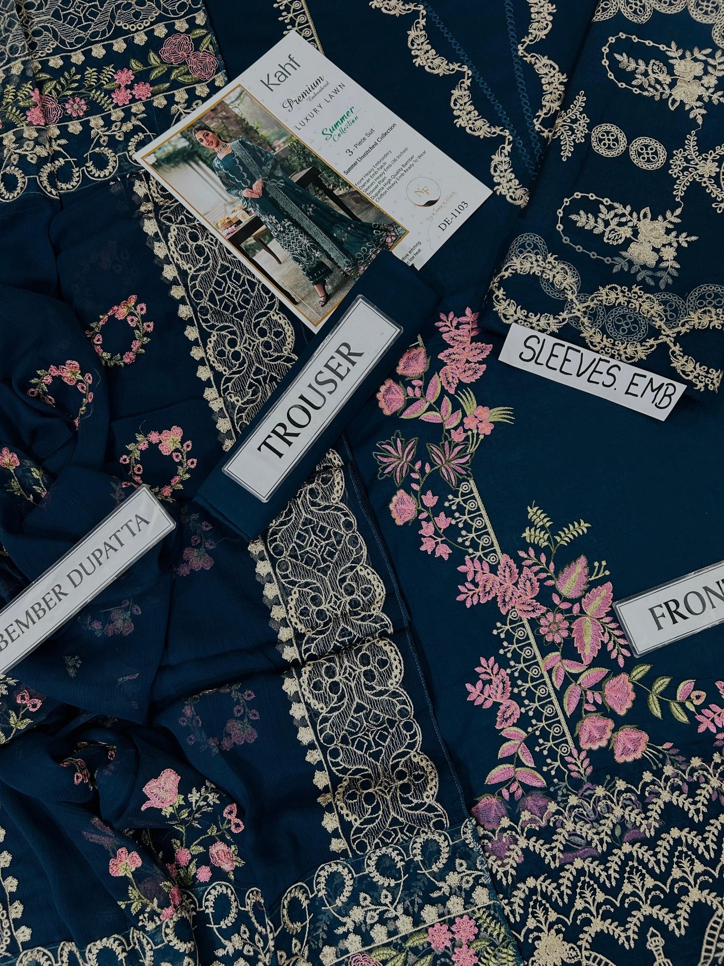 3-piece embroidered suit by Kahf from the Premium Luxury Lawn Summer Collection.