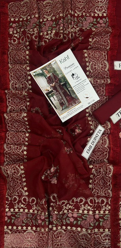 3-piece embroidered lawn suit by Kahf from the Premium Luxury Lawn
