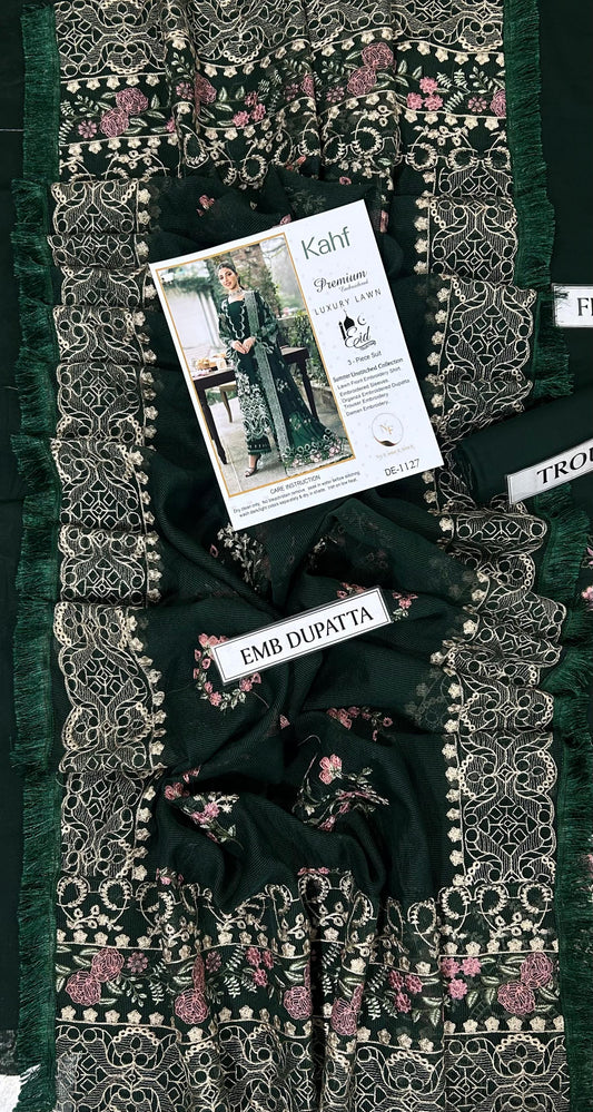3-piece embroidered lawn suit by Kahf from the Premium Luxury Lawn
