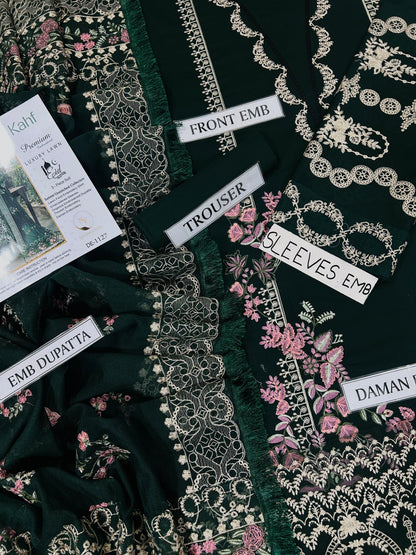 3-piece embroidered lawn suit by Kahf from the Premium Luxury Lawn