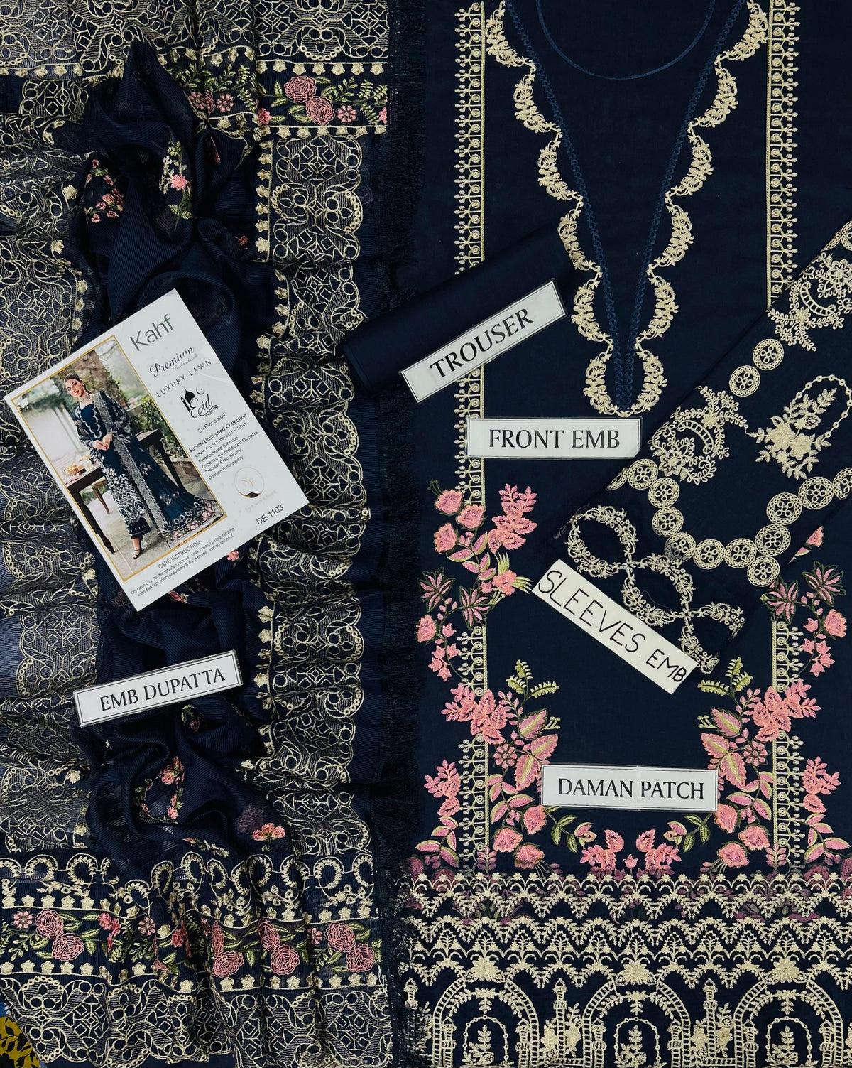 3-piece embroidered lawn suit by Kahf from the Premium Luxury Lawn