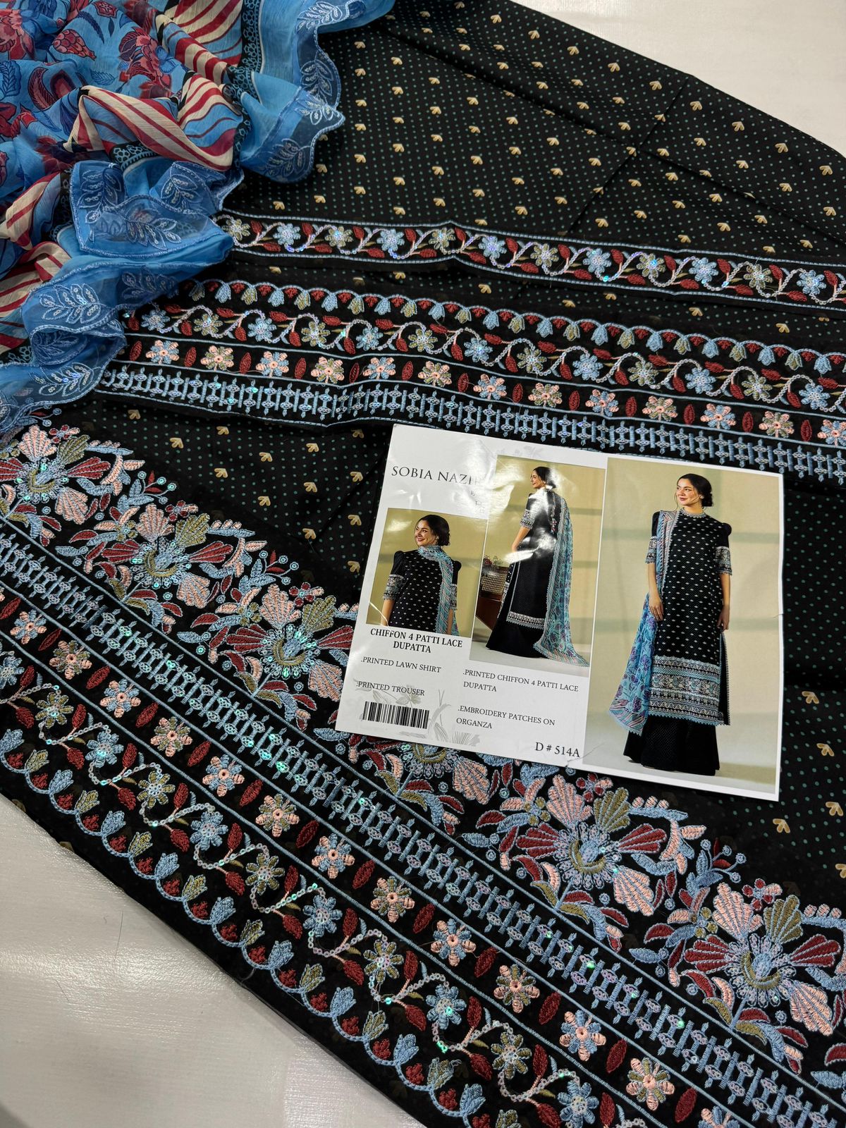 SOBIA NAZIR Lawn 3 Piece Unstitched Suit Classic Black | Buy Online Pakistan | Bella's Creation