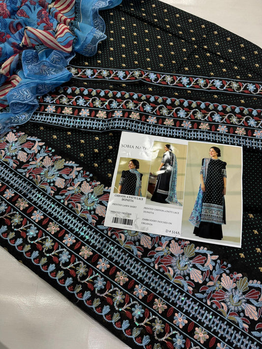 SOBIA NAZIR Lawn 3 Piece set in a classic black