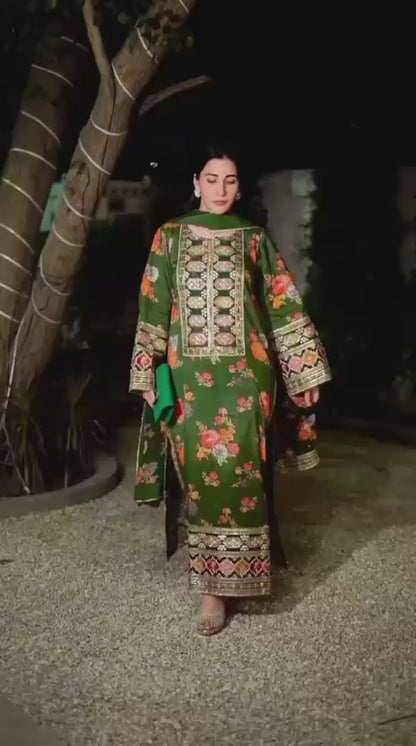 Forest Green 3-Piece Embroidered Suit | Zari & Sequin Work | Bella's Creation
