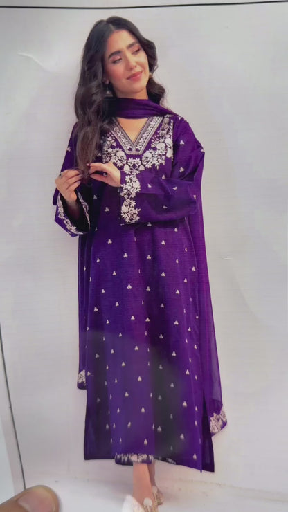 Rozana Embroidered Dhanak 3-Piece Winter Collection - FF 7626A