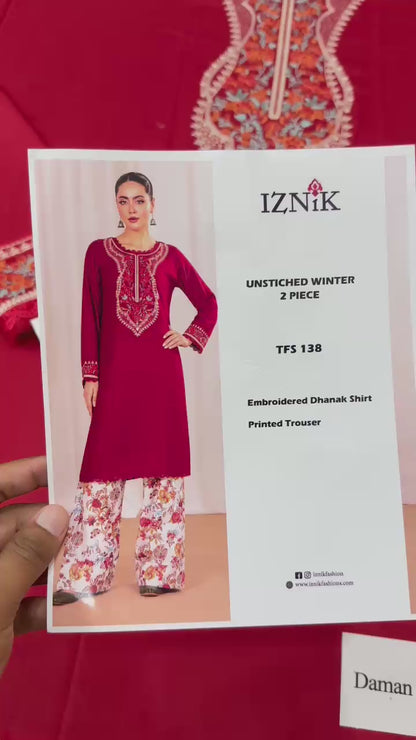 IZNIK TFS 138 Luxury Embroidered Dhanak 2-Piece Suit – Red