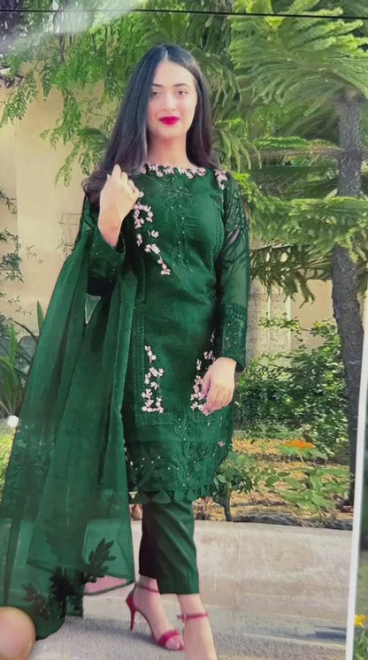 Agha Noor Winter Collection FF-3061C – 3PC Embroidered Dhanak Suit (Dark Green)