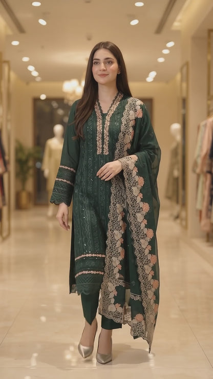 Maria.B Premium Dhanak 3-Piece Embroidered Suit | Winter Collection 2026 | FH-3016