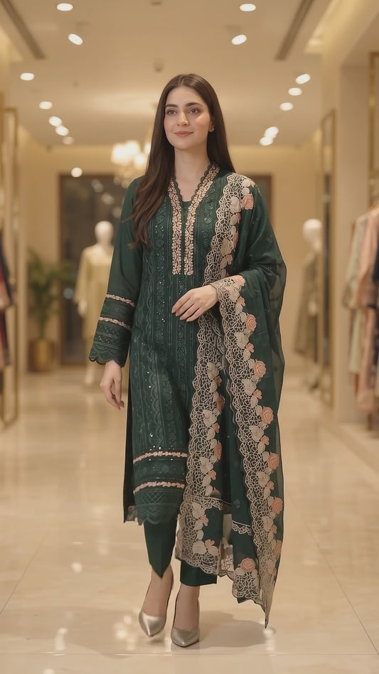 Maria.B Premium Dhanak 3-Piece Embroidered Suit | Winter Collection 2026 | FH-3016