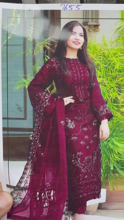 Nisa Winter Collection FF-7655B – 3PC Embroidered Dhanak Suit (Dark Green)