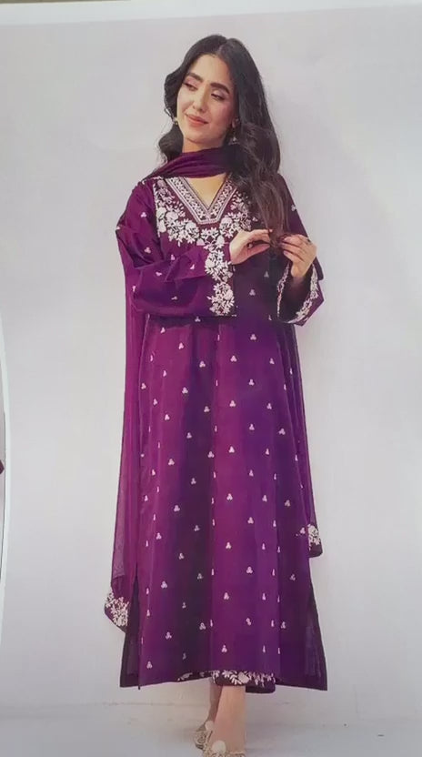 Pezwaan 2702 Purple Embroidered Airjet Dhanak 3-Piece Winter Suit