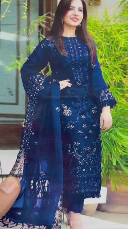Nisa Winter Collection FF-7655B – 3PC Embroidered Dhanak Suit (Dark Green)