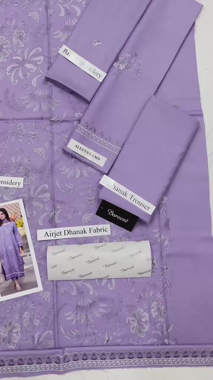 Bareeze Premium Airjet Dhanak Embroidered Suit with Shawl – Lavender