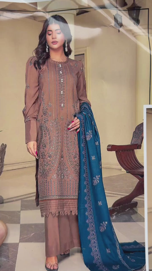 Charizma Winter Collection FF-3056 – 3 Piece Embroidered Dhanak Suit