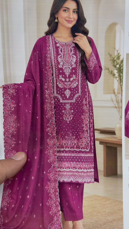 Bareeze 6009 Magenta Karandi Embroidered 3-Piece Suit