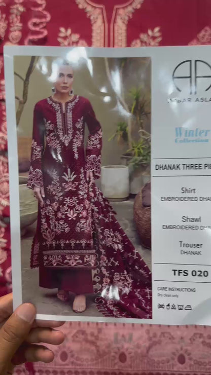 Akbar Aslam Premium Dhanak 3-Piece Embroidered Suit | Winter Collection 2026 | TFS-020