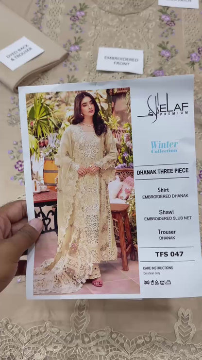 ELAF Premium TFS 047 Embroidered Dhanak Marina 3-Piece Winter Suit