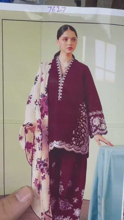 Zara Shahjahan FF-7627C Embroidered Dhanak 3-Piece Winter Collection